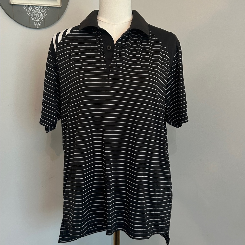 Adidas Clima Cool Golf Polo New Condition Shoulder Stripes Black and White
